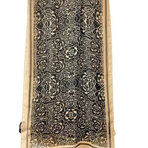 Vintage Floral Scarf Black Tan Wrap‎ Retro Mid Century Mod Lightweight Oblong